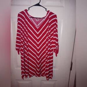 Croft & Barrow Women's Red Stripes Shirt/Blouse Size 3X Polyester NWOT